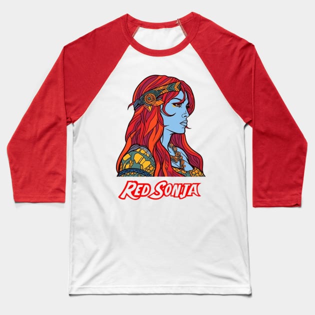 Red Sonja Graffiti Profile and Logo Baseball T-Shirt by ForbiddenGeek